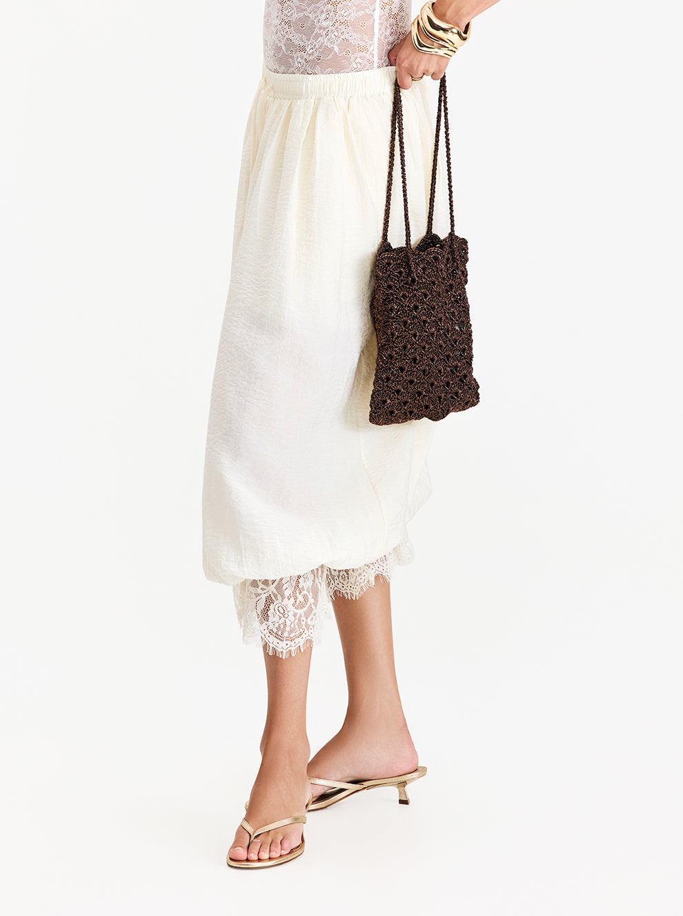 מכנסים בגזרה רחבה עם תחרה Lace Hem Pants
